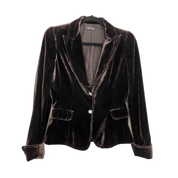 Tahari Brown Velvet Jacket Blazer Preppy Two Button Rayon Silk Small - Picture 1 of 5